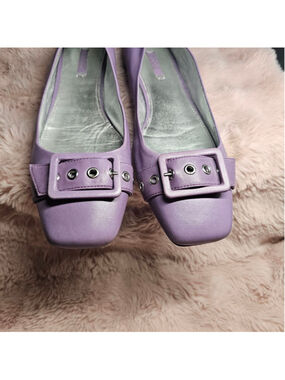 ECCO Lavender Purple Leather Square Toe Buckle Ballet Flats